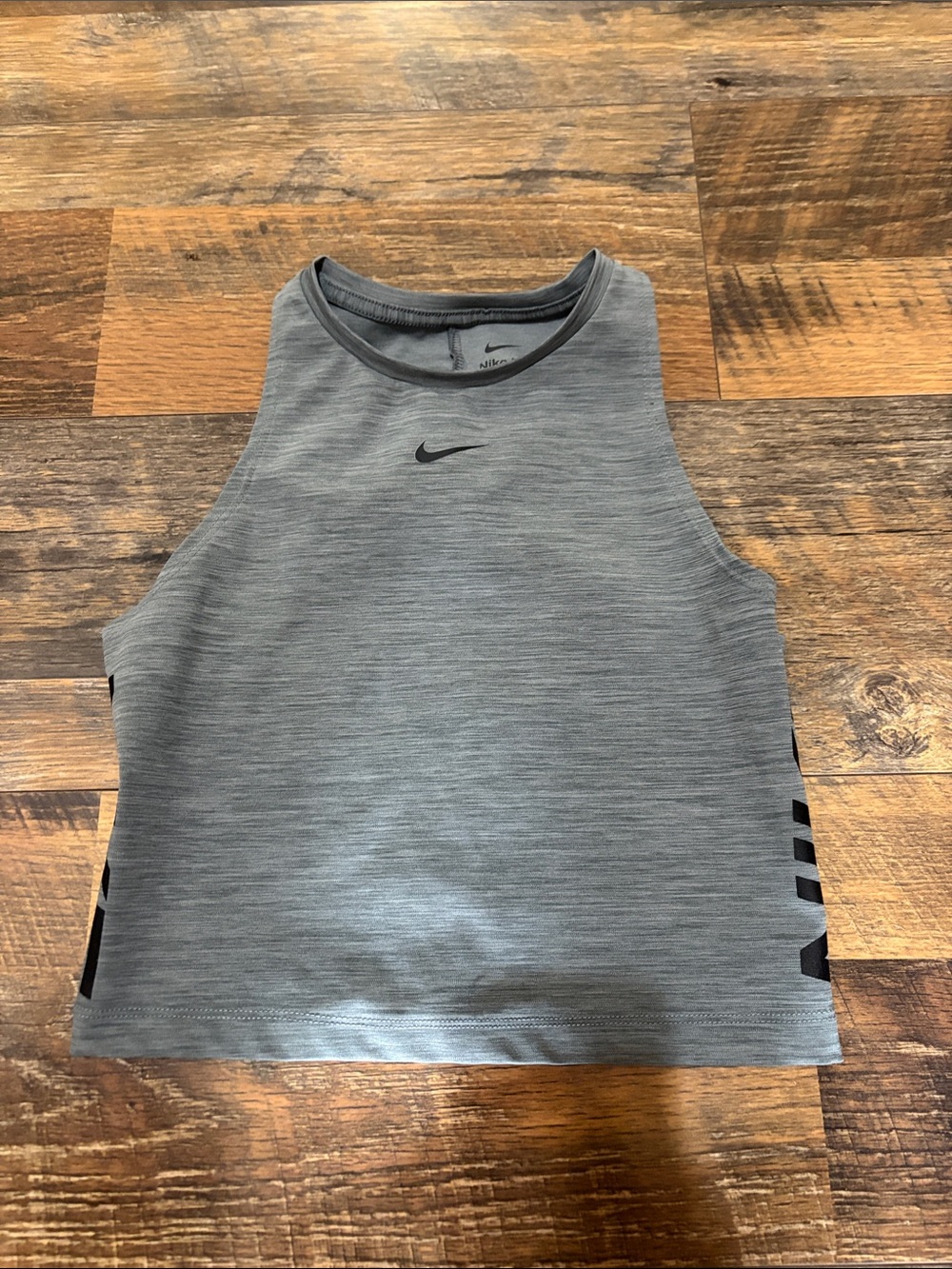 Nike Pro Gray High-Neck Crop Tank with Black Swoosh